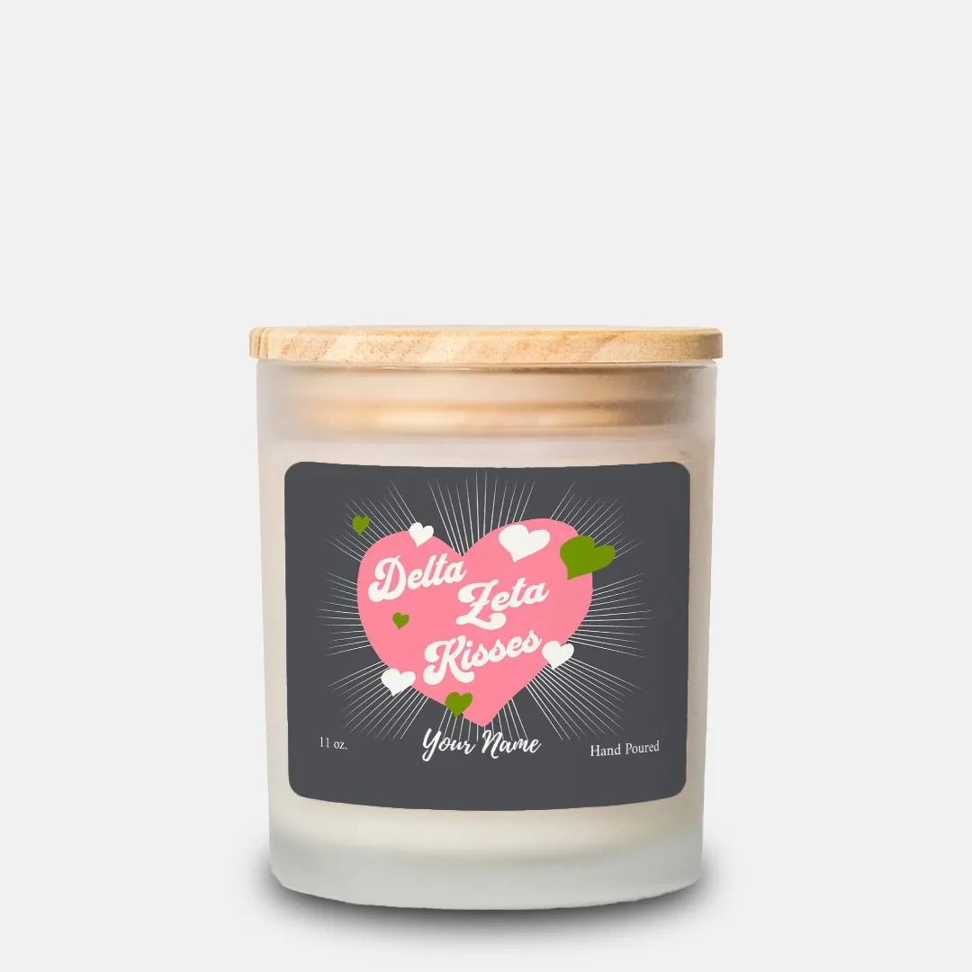 Personalized Delta Zeta Kisses Frosted Glass Candle (Hand Poured 11 oz) Candles