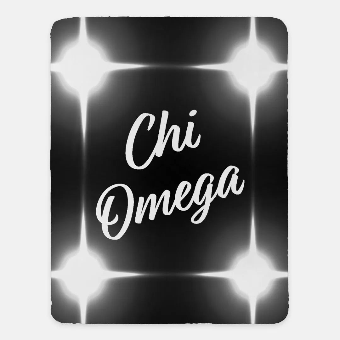 Chi Omega XL 60x80 Sherpa Blanket Black Flashing Lights Throw Blankets