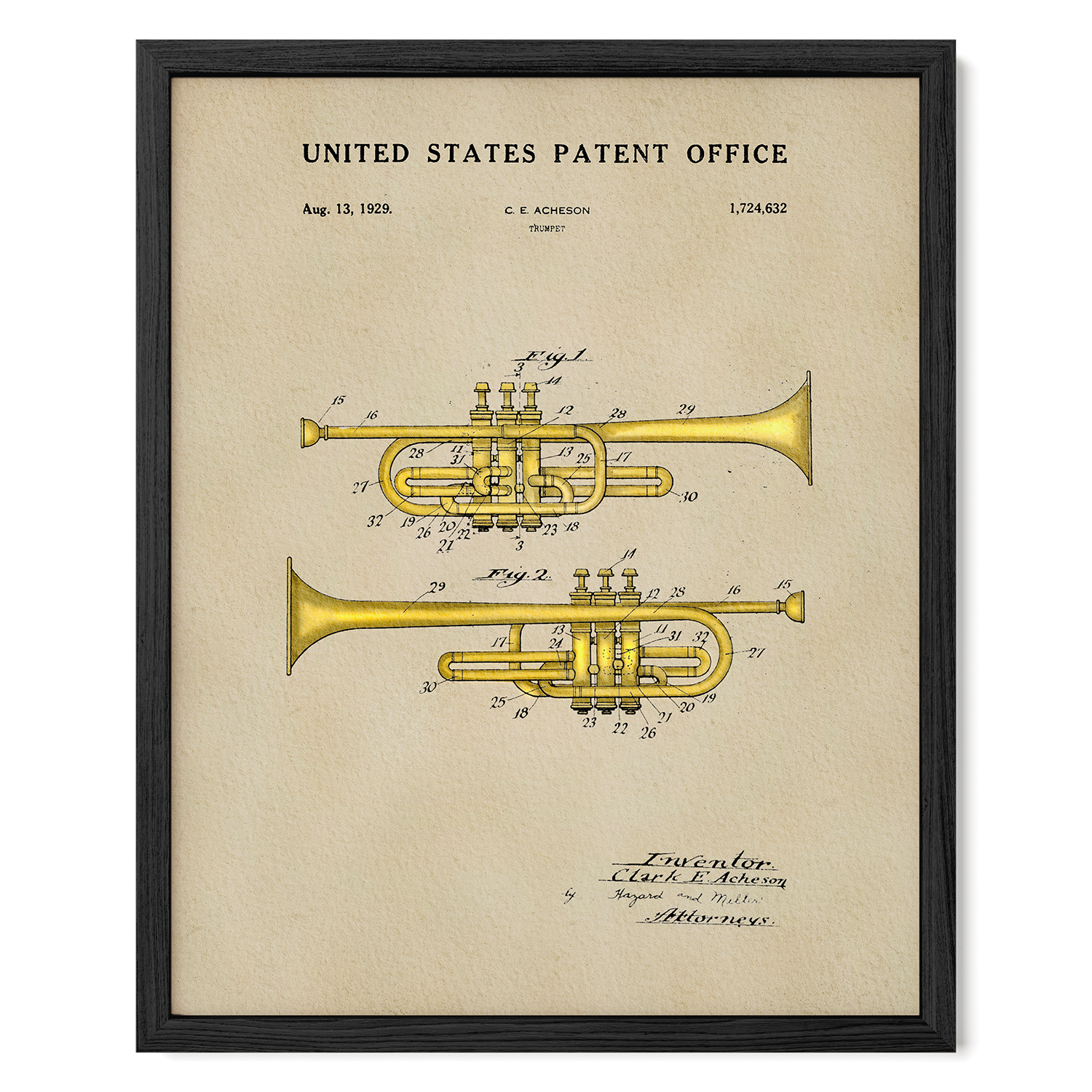 Trumpet US Patent Art Print | Dorm Decor | Music Themed Wall Art