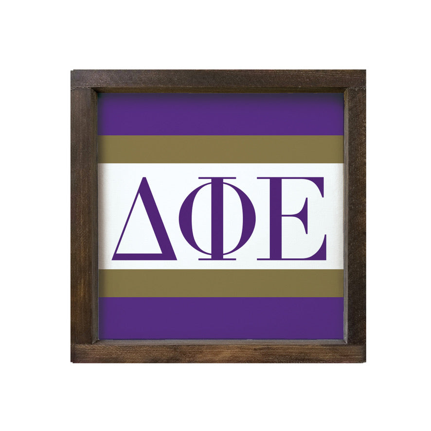 Delta Phi Epsilon 12x12 Wood Framed Sign - Stripes | DPHIE Gifts