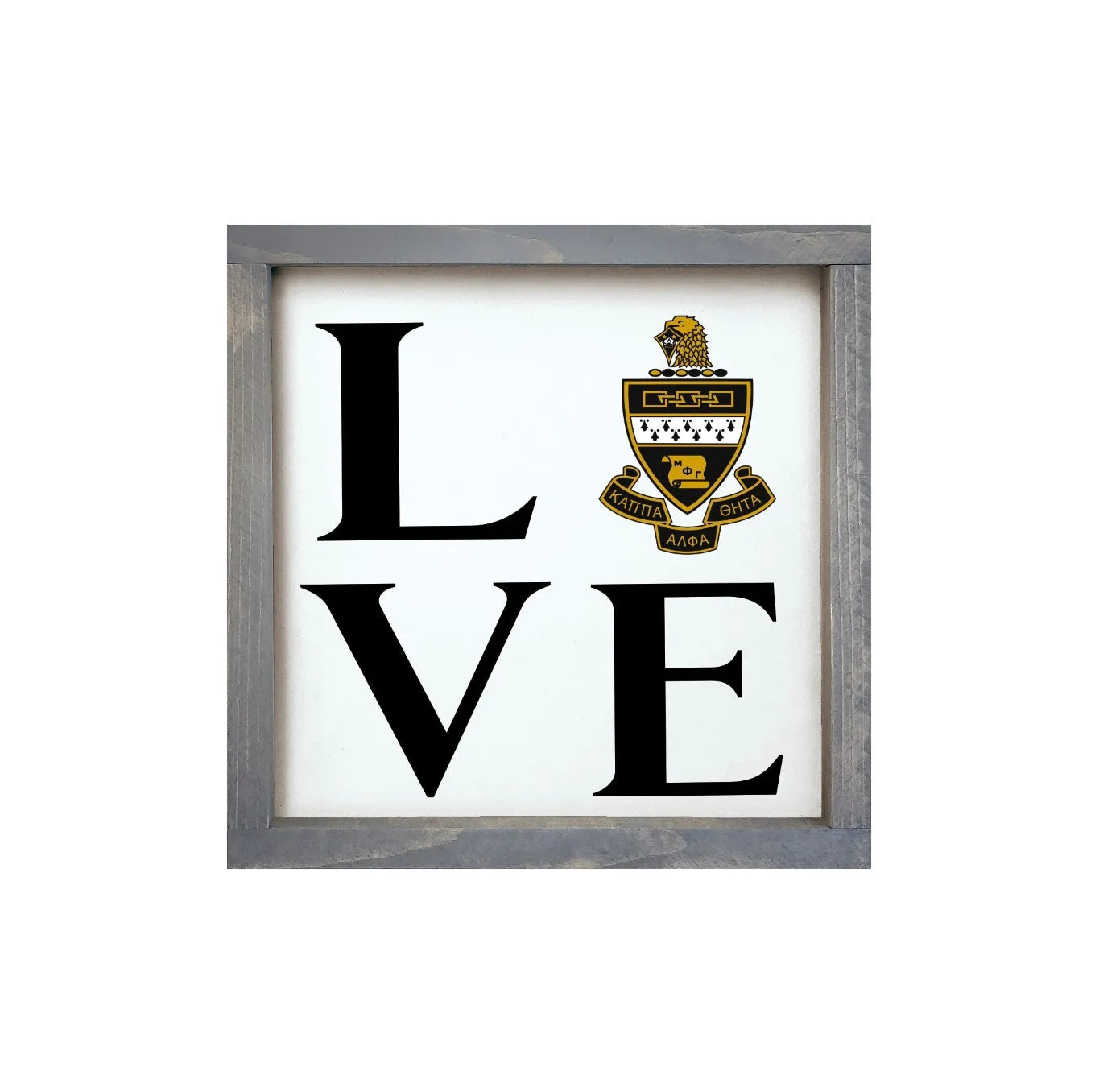 Kappa Alpha Theta 12x12 Wood Framed Sign - LOVE Coat of Arms Weathered Gray Wall Art & Signs