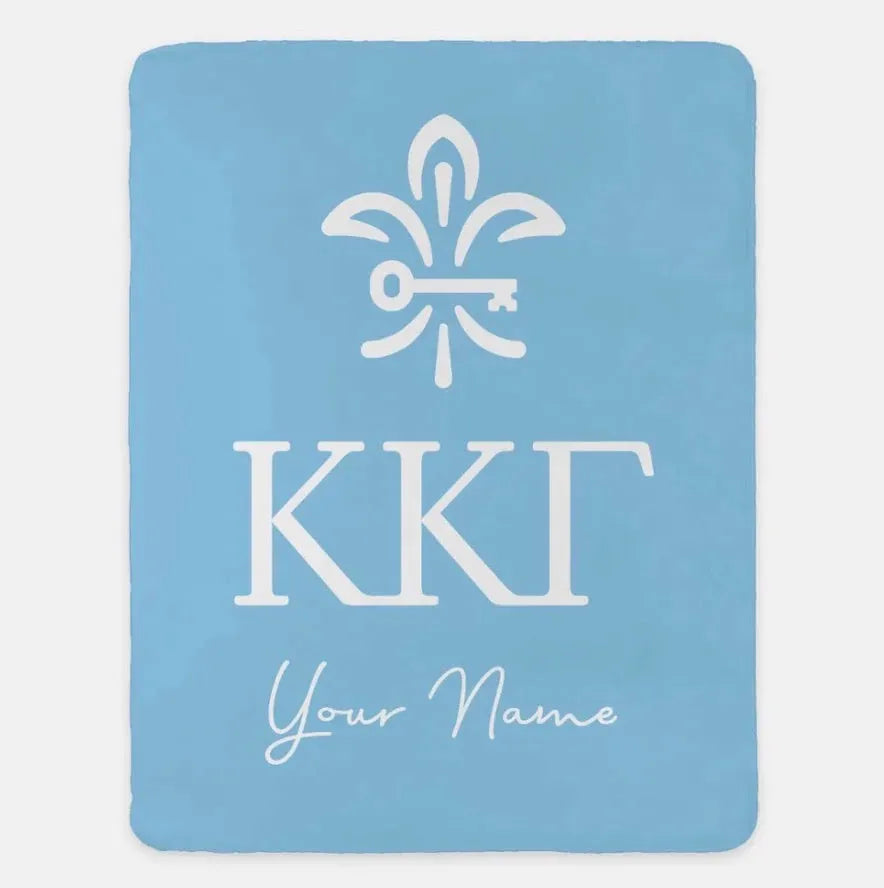Personalized Kappa Kappa Gamma XL 60x80 Sherpa Throw Blanket Light Blue Throw Blankets
