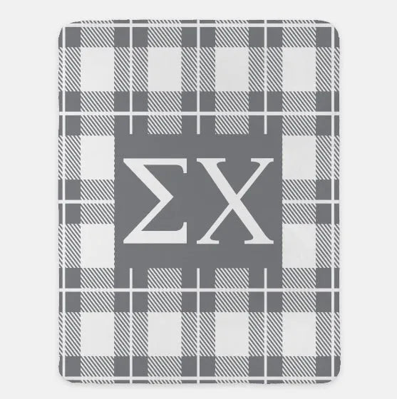 Sigma Chi XL 60x80 Sherpa Throw Blanket - Plaid Gray Throw Blankets