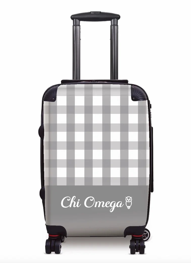 Chi Omega Carry-on Suitcase - Gingham Gray Suitcases