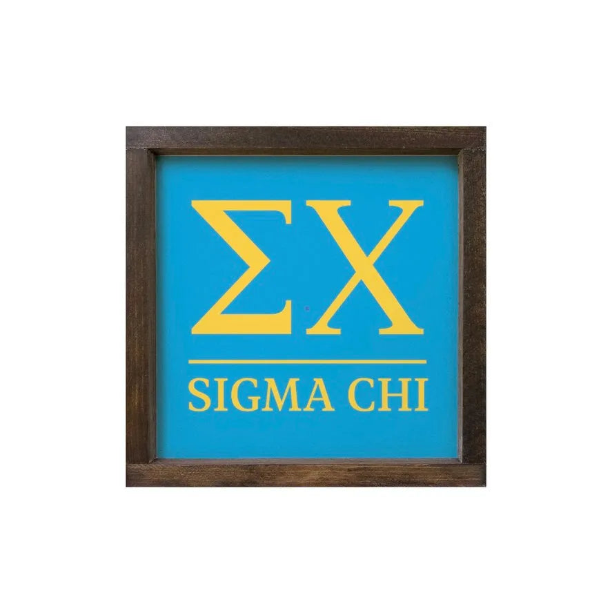 Sigma Chi 12x12 Traditional Wood Framed Sign Blue Gold Walnut Stain Wall Art & Signs