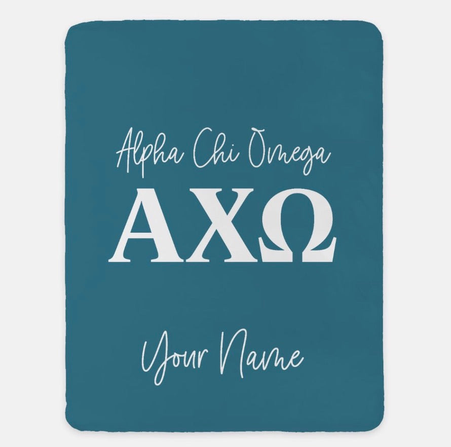 Personalized Alpha Chi Omega XL 60x80 Sherpa Blanket | AXO Gifts & Decor | Campus Greek Fit