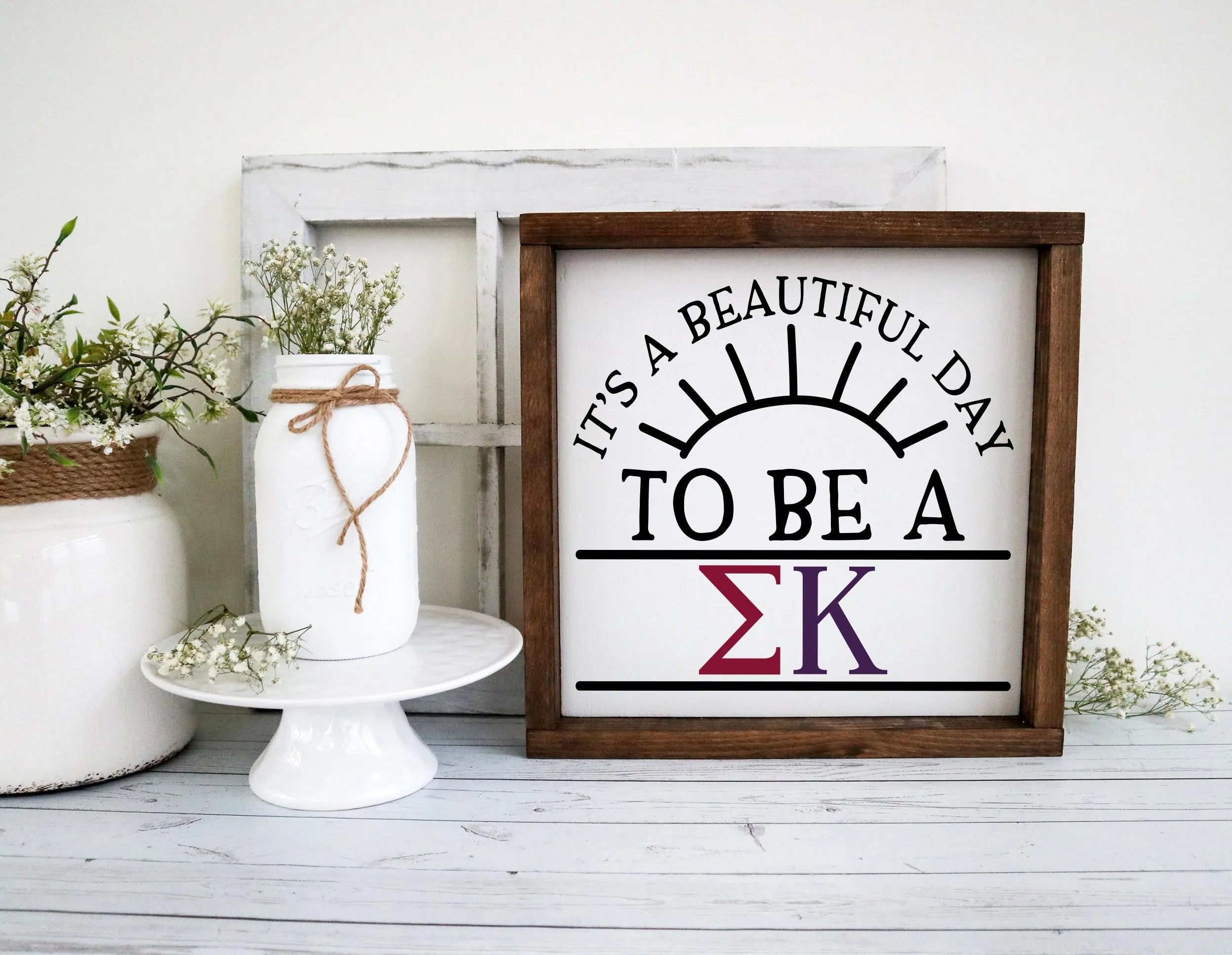 Sigma Kappa Wood Framed Sign - Beautiful Day - 12"x12" | Custom Gifts | Official. Merchandise | Festive Fit Home