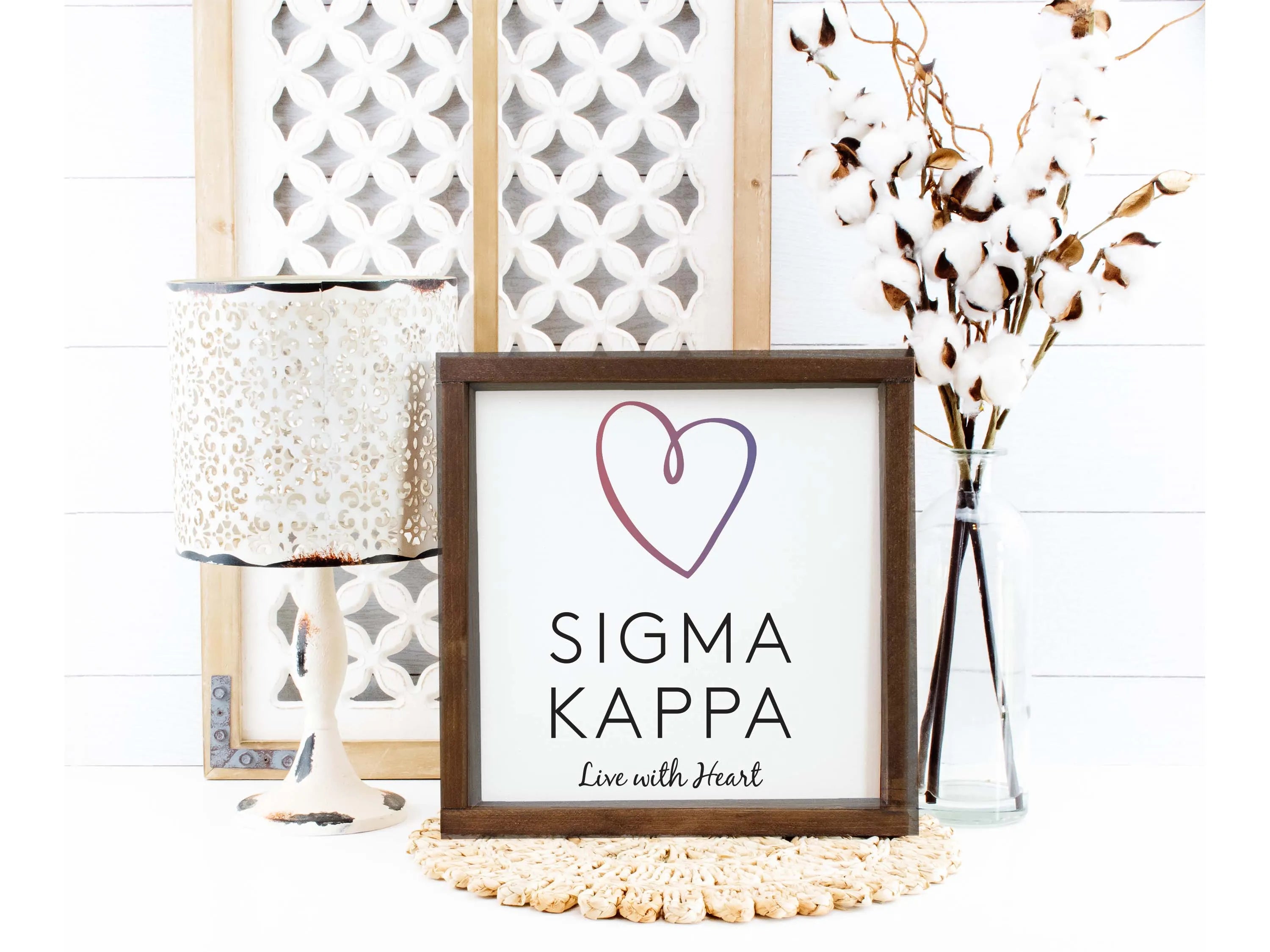 Sigma Kappa Traditional Wood Framed Sign - 12"x12" | Custom Gifts and Merchandise | Festive Fit Home