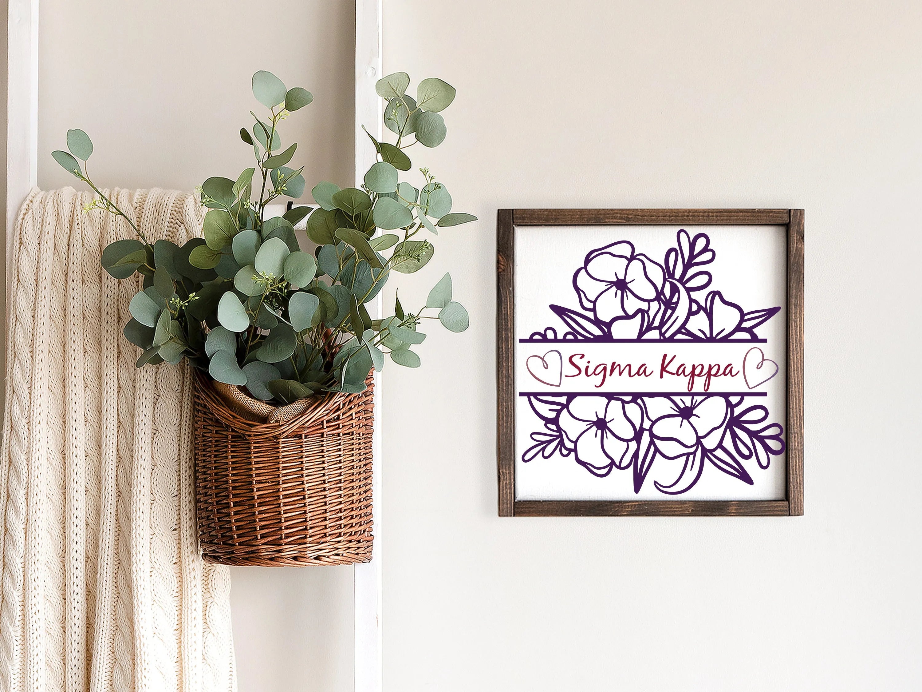 Sigma Kappa Wood Framed Sign - Violets - 12"x12" | Custom Gifts | Official Merchandise | Festive Fit Home