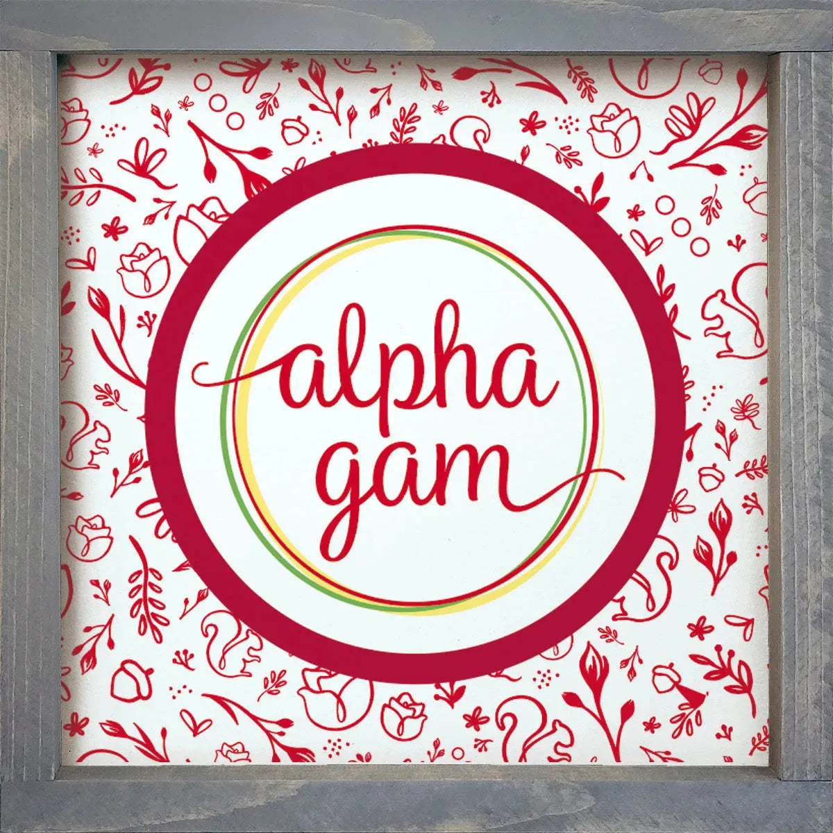Alpha Gam 12x12 Wood Framed Sign - Combo Pattern Weathered Gray Wall Art & Signs