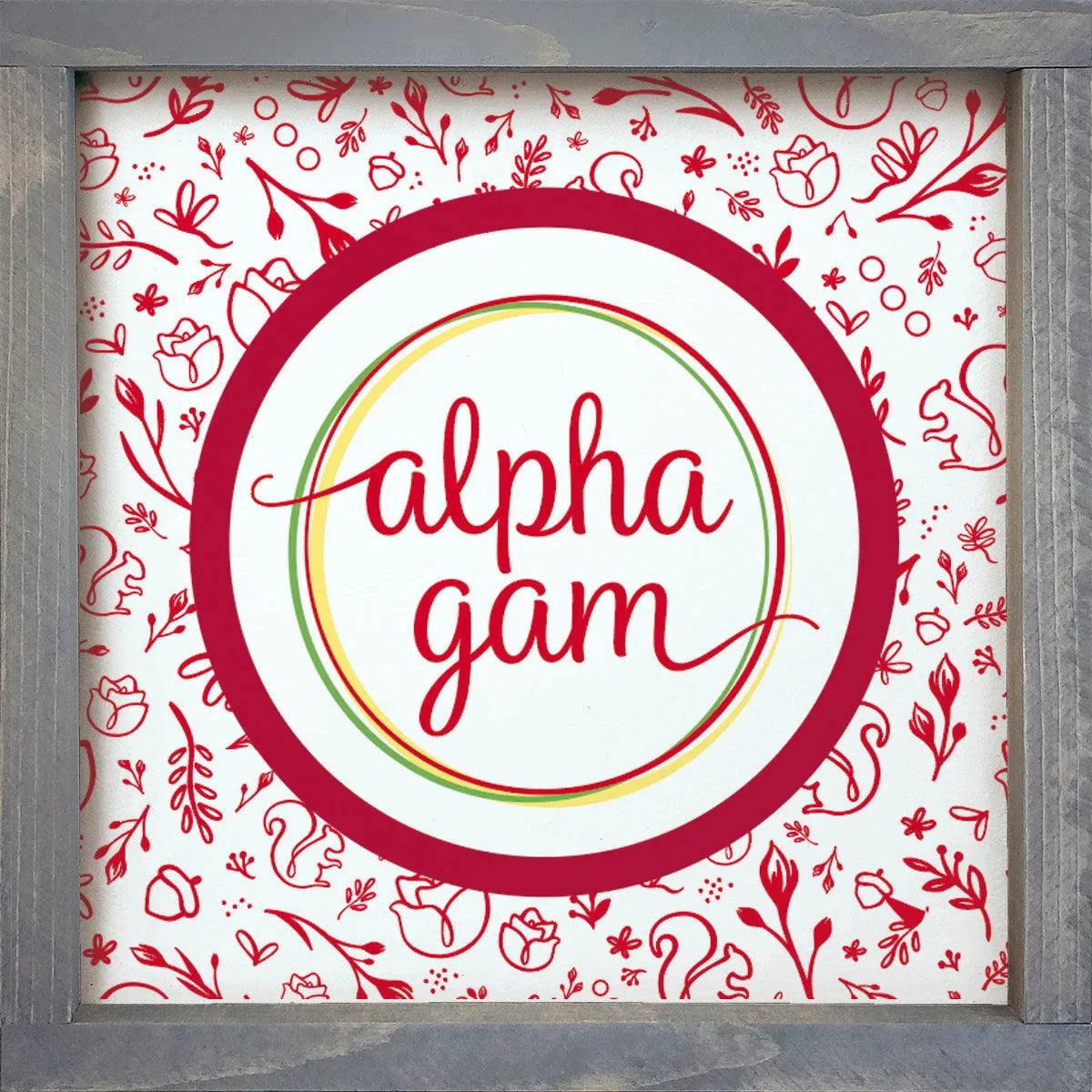 Alpha Gam Wood Framed Sign - Combo Pattern - 12"x12" | Official Decor and Gift Shop | Festive Fit Home