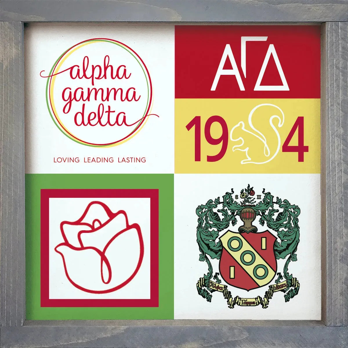 Alpha Gamma Delta 12x12 Wood Framed Sign - Classic Color Block Weathered Gray Wall Art & Signs