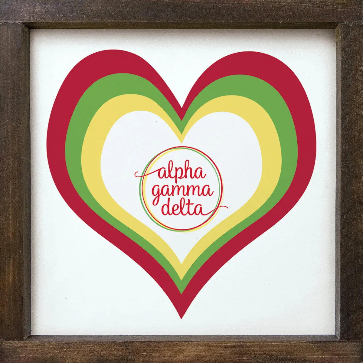 Alpha Gamma Delta 12x12 Heart Wood Framed Sign | AGD Gifts & Decor