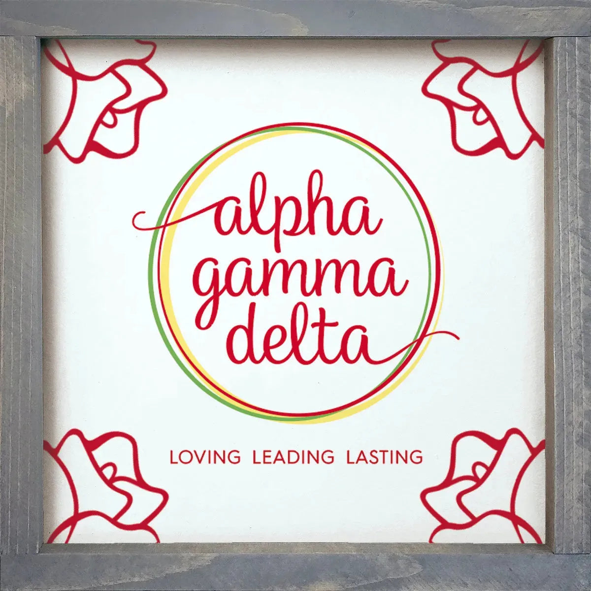 Alpha Gamma Delta 12x12 Wood Framed Sign - Roses Weathered Gray Wall Art & Signs