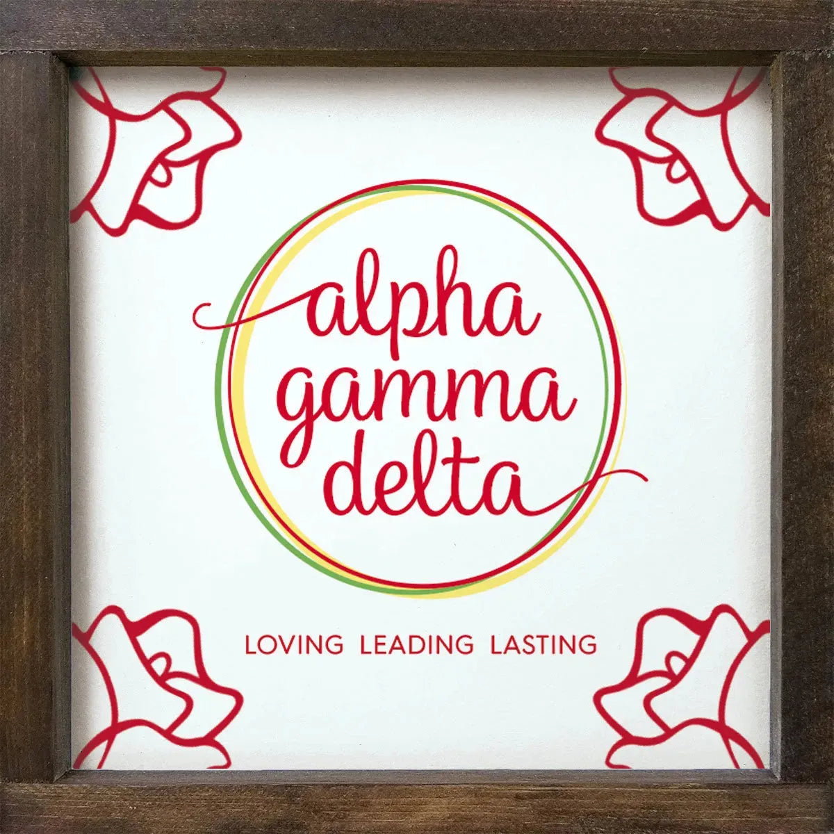 Alpha Gamma Delta 12x12 Wood Framed Sign - Roses Walnut Stain Wall Art & Signs