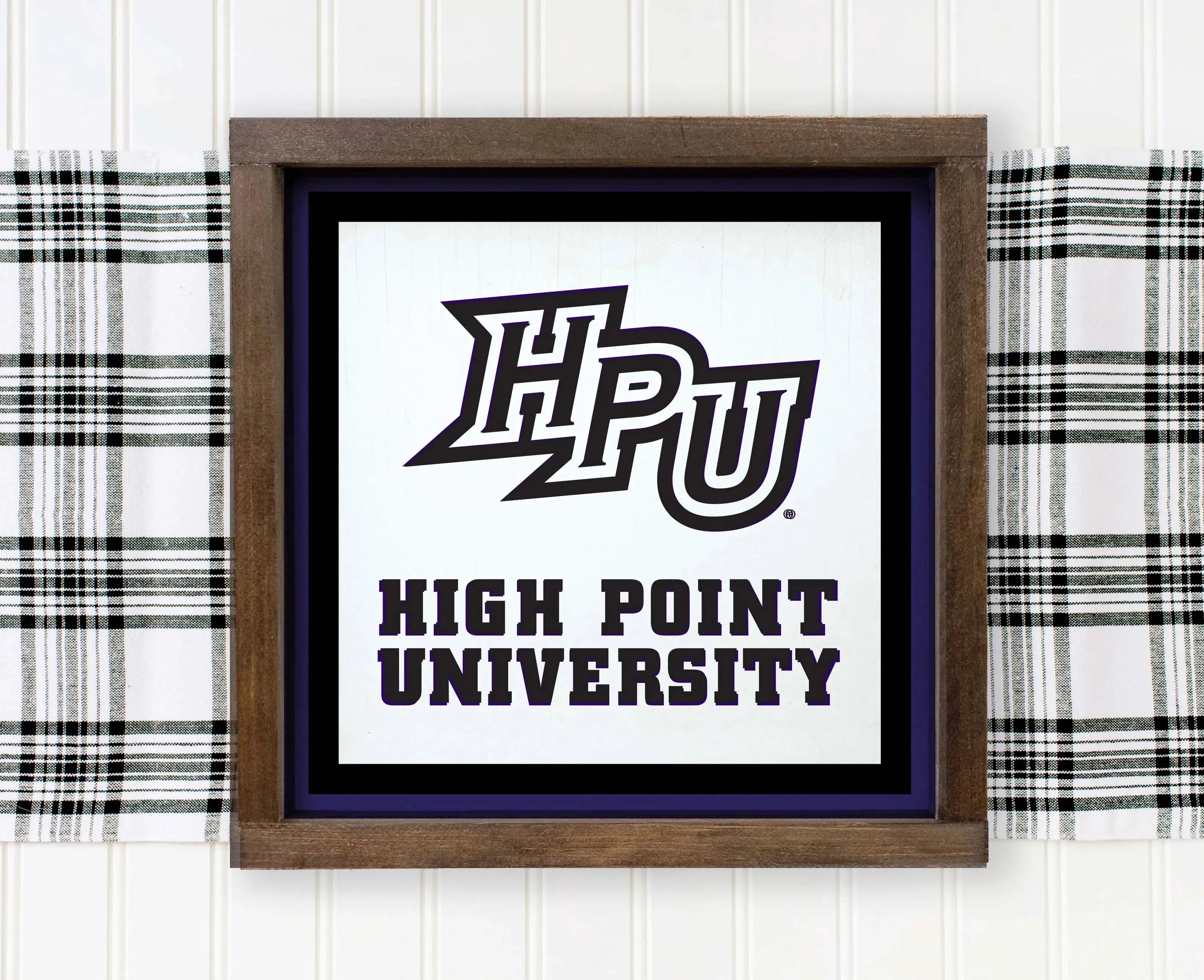 HPU High Point University 12x12 Wood Framed Sign - Black Wall Art & Signs