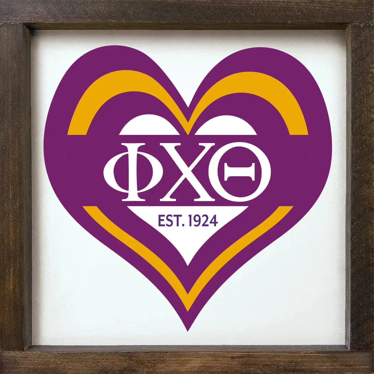 Phi Chi Theta 12x12 Heart Wood Framed Sign Walnut Stain Wall Art & Signs