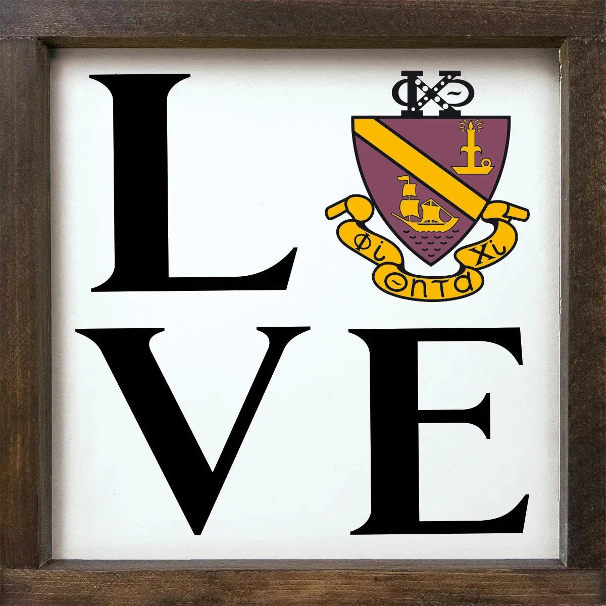 Phi Chi Theta 12x12 "LOVE" Wood Framed Sign Walnut Stain Wall Art & Signs
