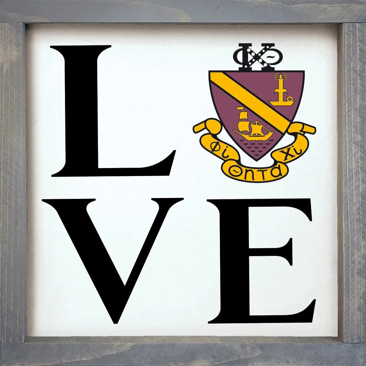Phi Chi Theta 12x12 "LOVE" Wood Framed Sign Weathered Gray Wall Art & Signs