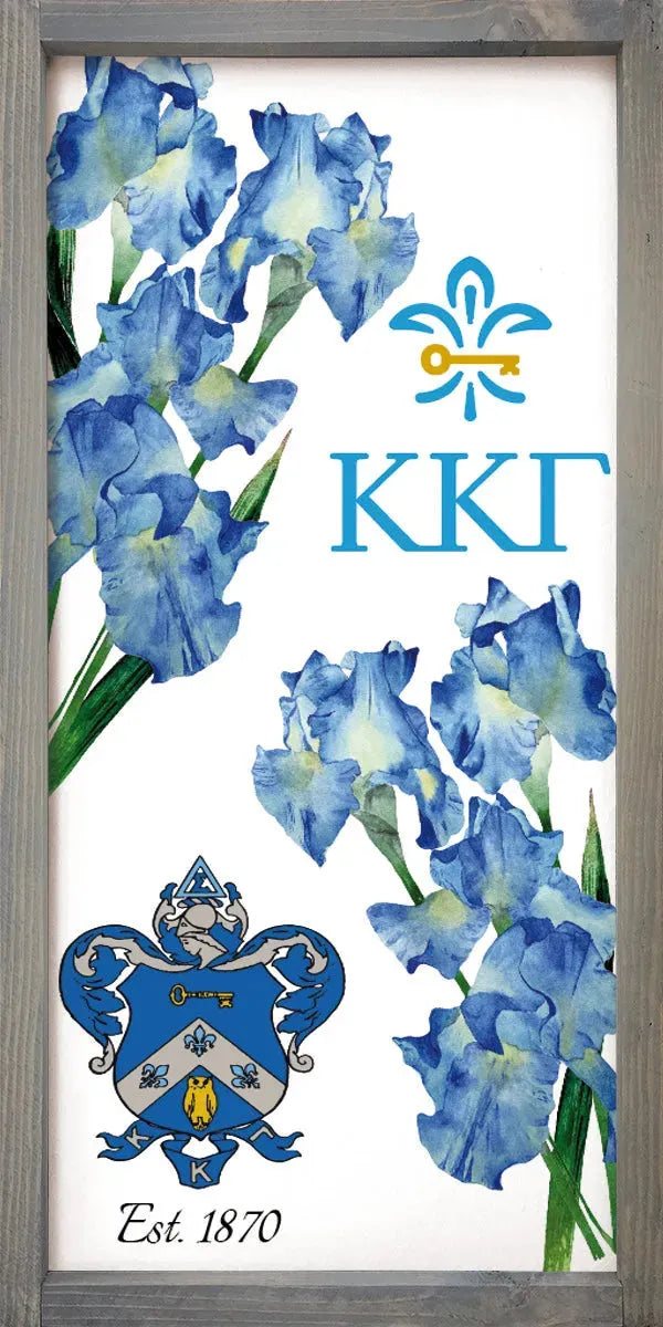 Kappa Kappa Gamma Wood Sign Iris - 12"x24" Weathered Gray Wood Frame Wall Art & Signs