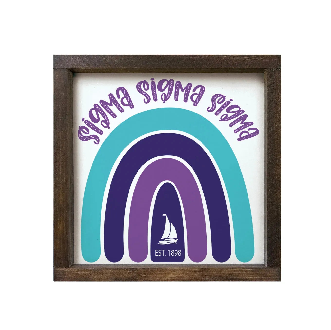 Tri Sigma 12x12 Wood Framed Sign - Rainbow Walnut Stain Wall Art & Signs