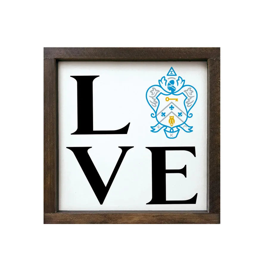 KKG 12x12 Wood Framed Sign - LOVE Coat of Arms Walnut Stain Wall Art & Signs