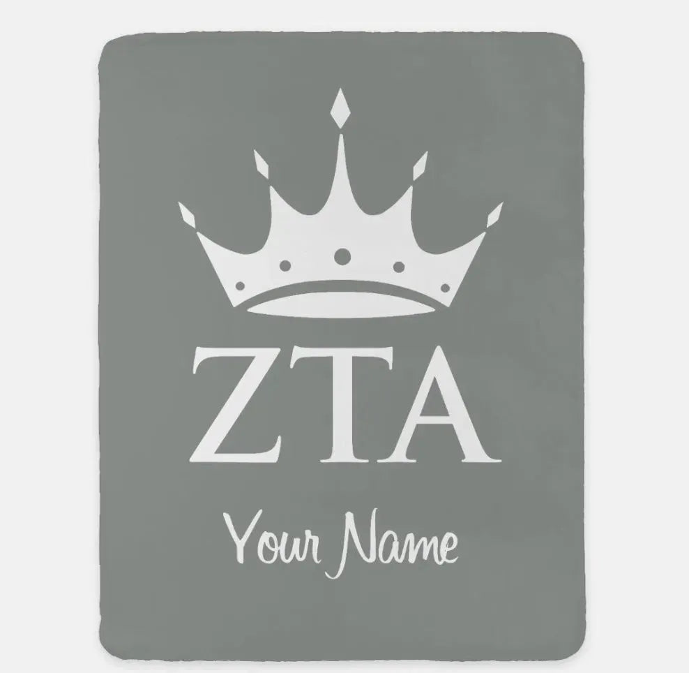 Personalized Zeta Tau Alpha XL 60x80 Sherpa Throw Blanket Gray Throw Blankets