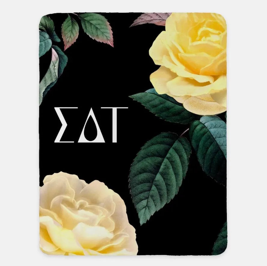 Sigma Delta Tau Sherpa Blanket XL 60x80 Yellow Roses | Custom Gifts