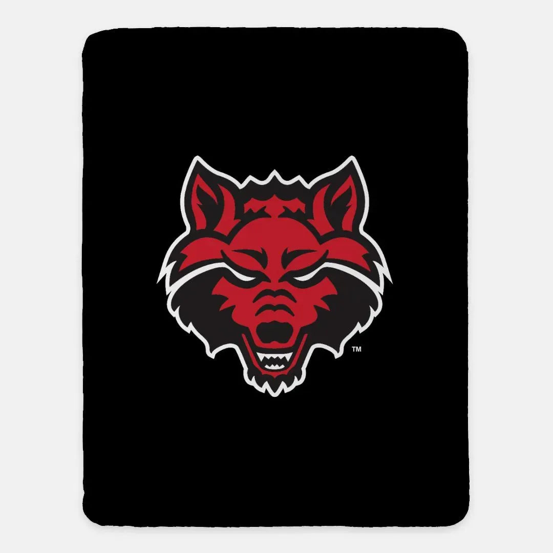 Arkansas State University XL 60x80 Sherpa Blanket - Wolf Head Throw Blankets