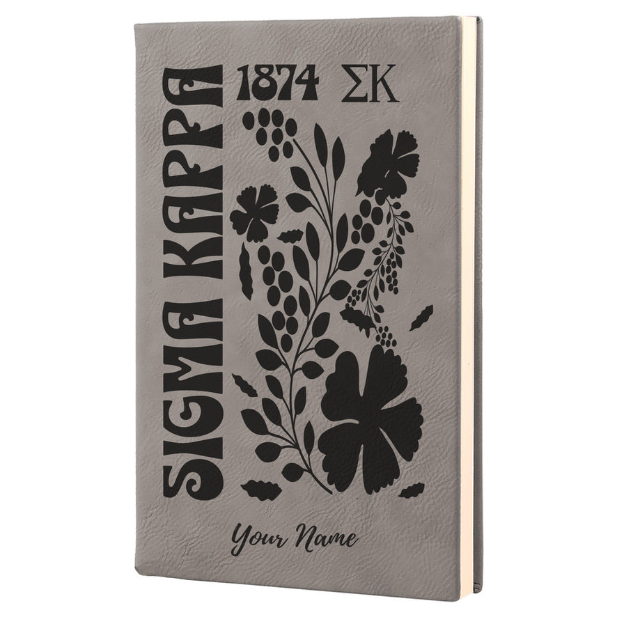 Sigma Kappa Personalized Leatherette Notebook Journal - Retro Floral