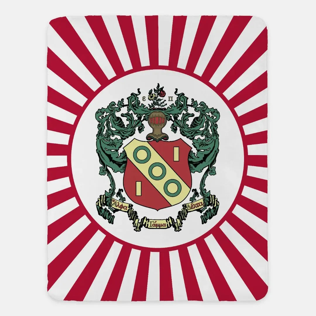 Alpha Gamma Delta XL 60x80 Sherpa Throw Blanket - Red Starburst Crest Throw Blankets