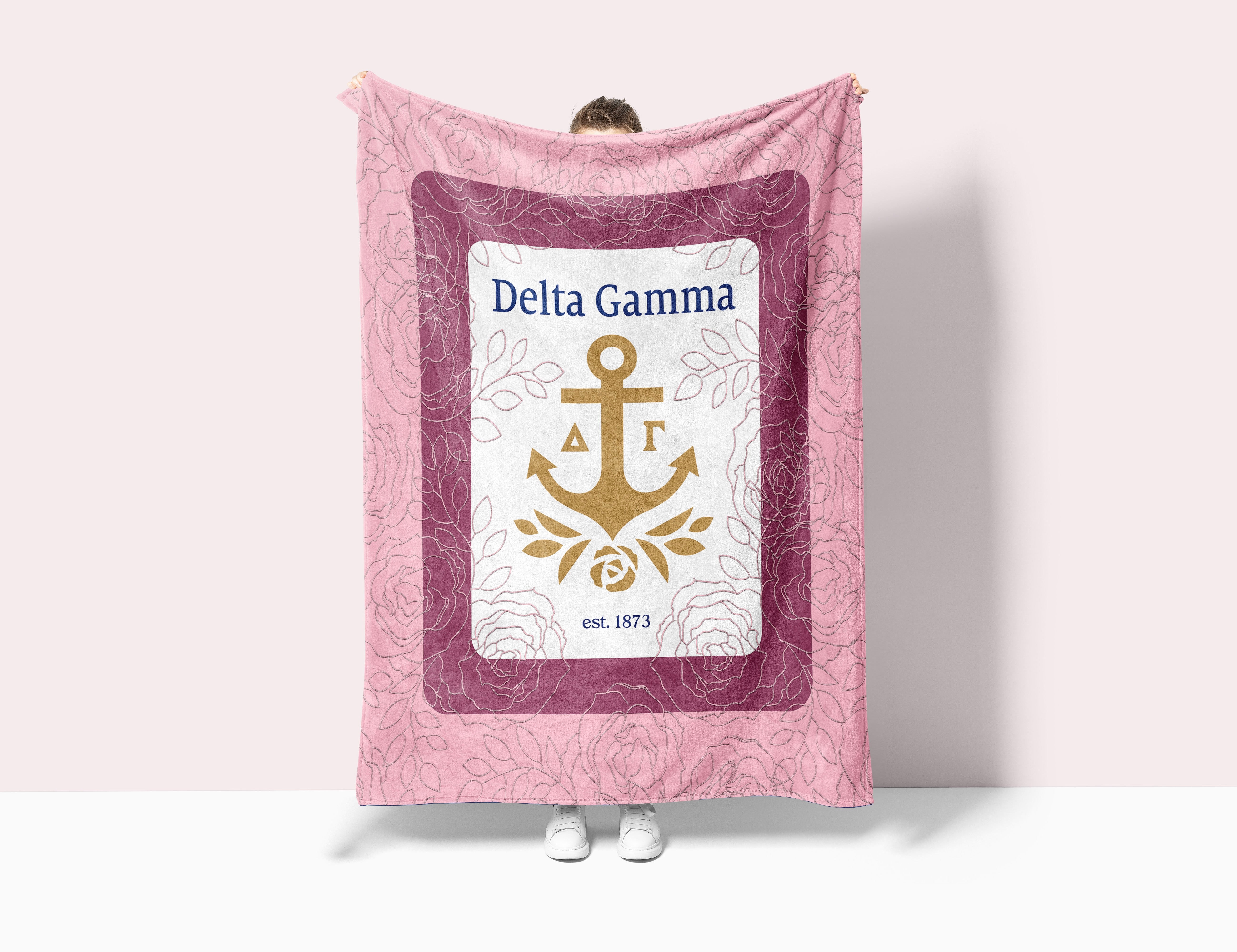Delta Gamma Blanket XL 60x80 - Pink Floral Band | DG Gifts & Merch