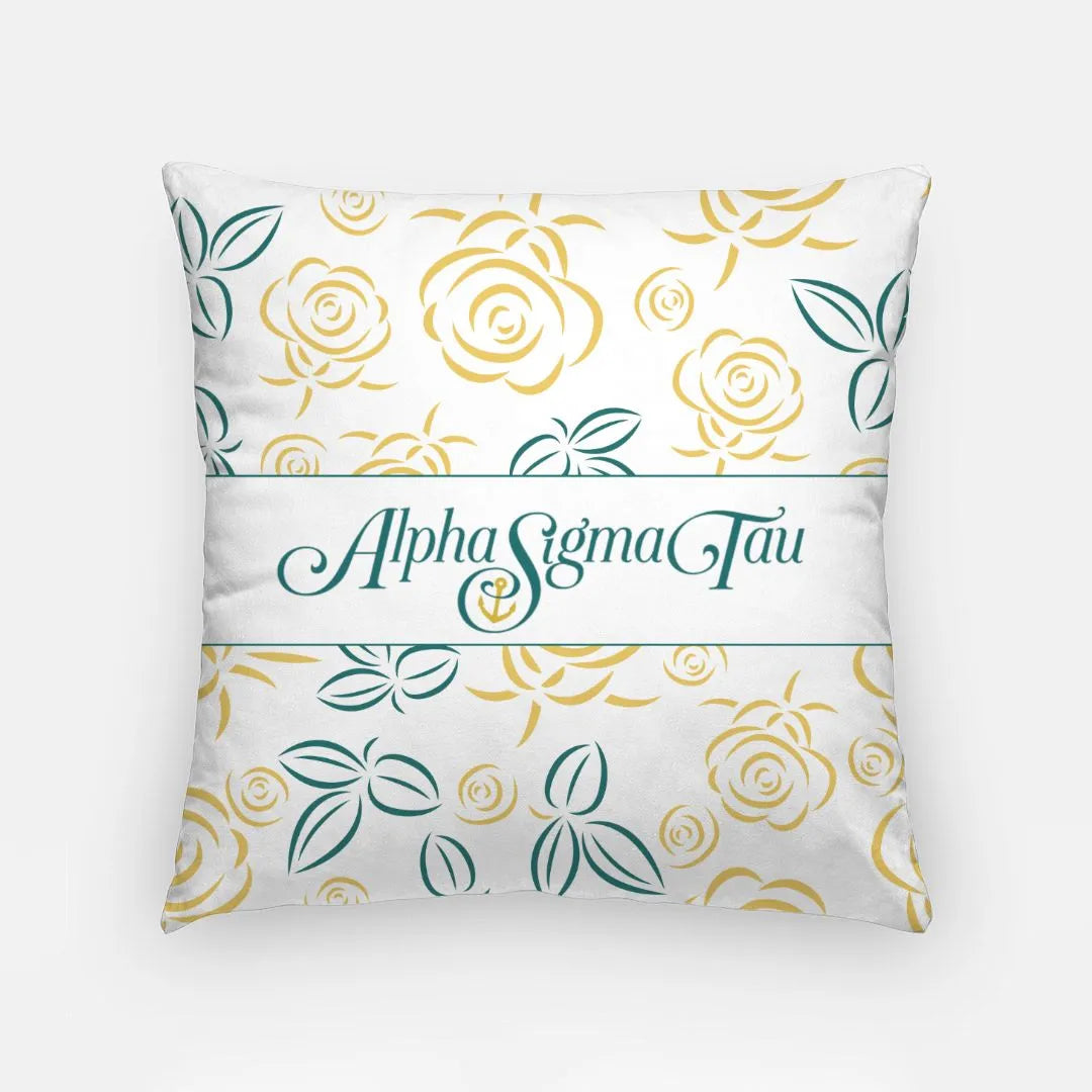 Alpha Sigma Tau Pillow Cover - Rose Sketch 18" | Custom Gifts | Decor