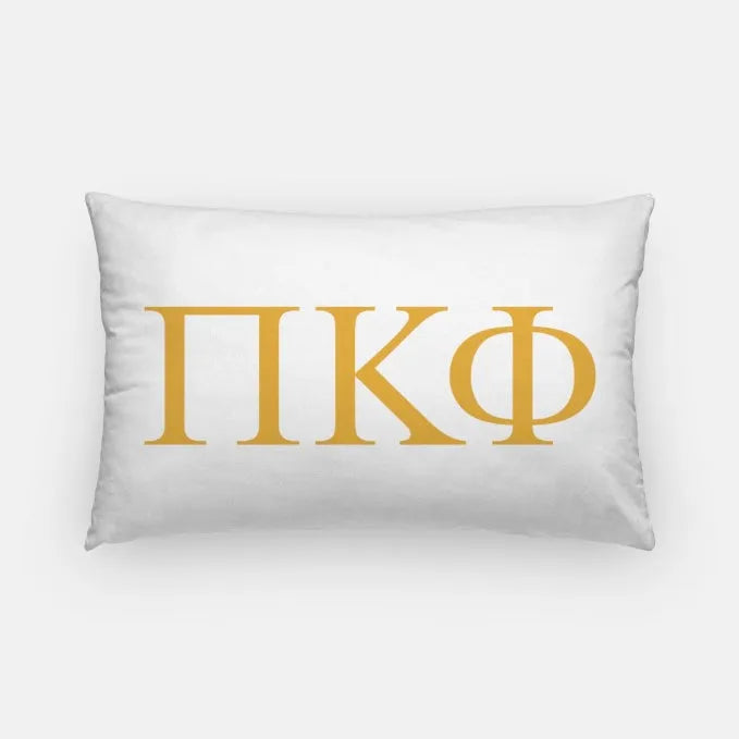 Pi Kappa Phi Lumbar Pillow Cover - Greek Letters White Gold Pillow Covers