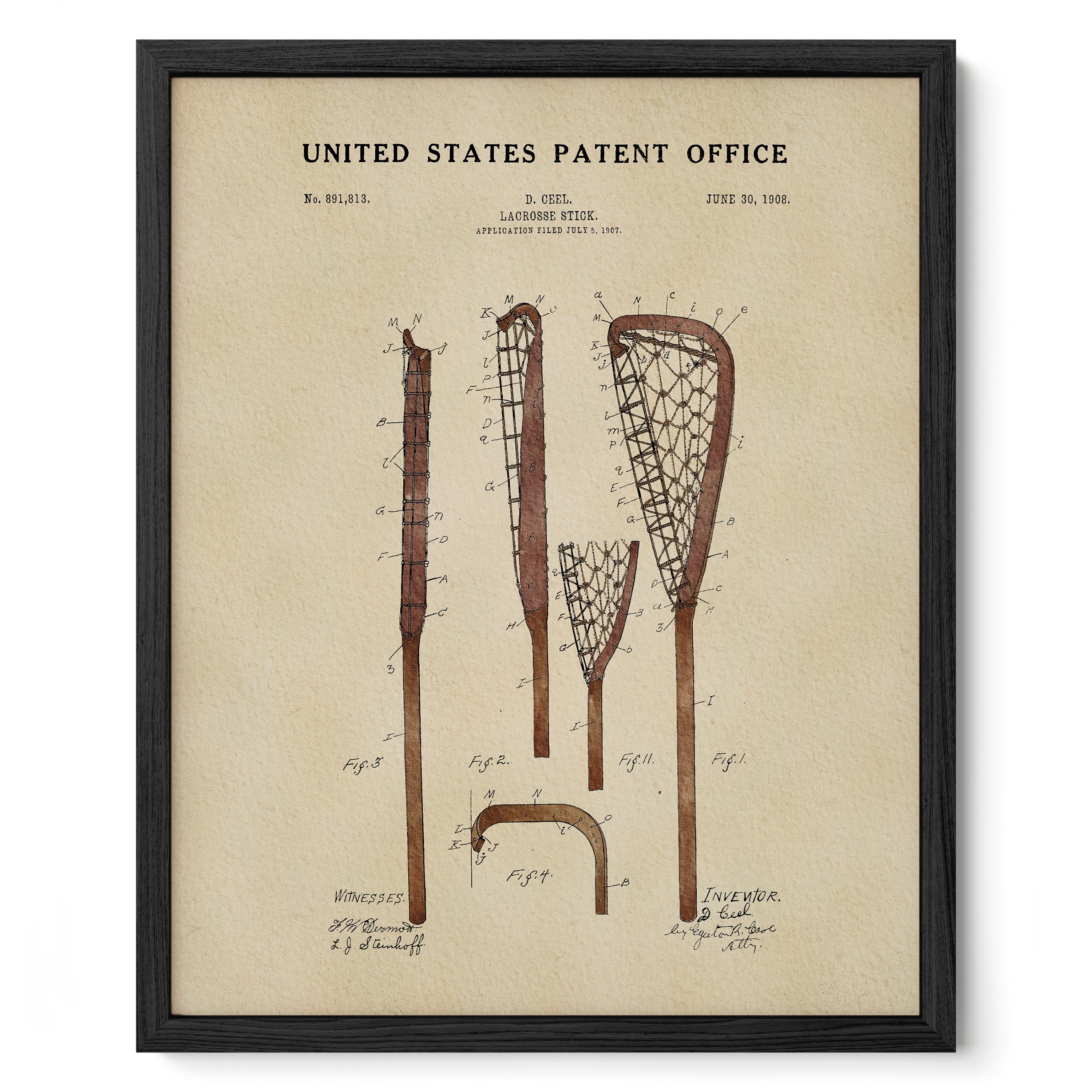 Original Lacrosse Stick US Patent Art Print | Sports-Themed Dorm Decor | Campus Greek Fit