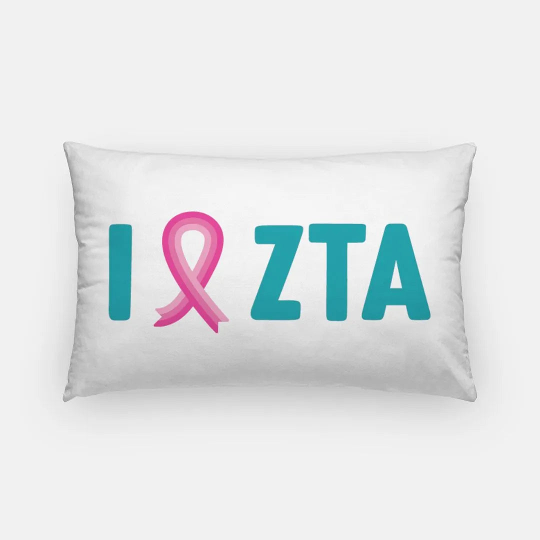 Zeta - Pink Ribbon" ZTA Lumbar Pillow Cover | Zeta Think Pink Gifts | official Merchandise