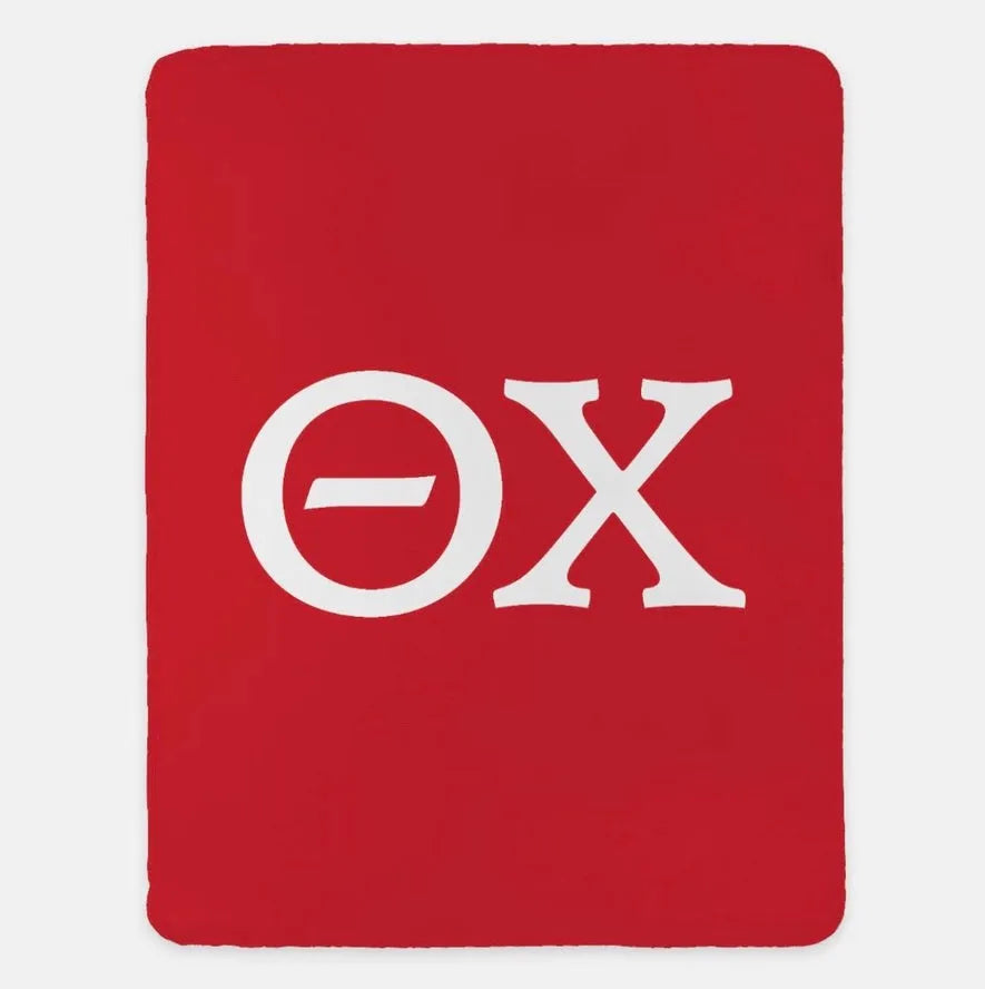Theta Chi XL 60x80 Sherpa Throw Blanket - Greek Letters Red Throw Blankets