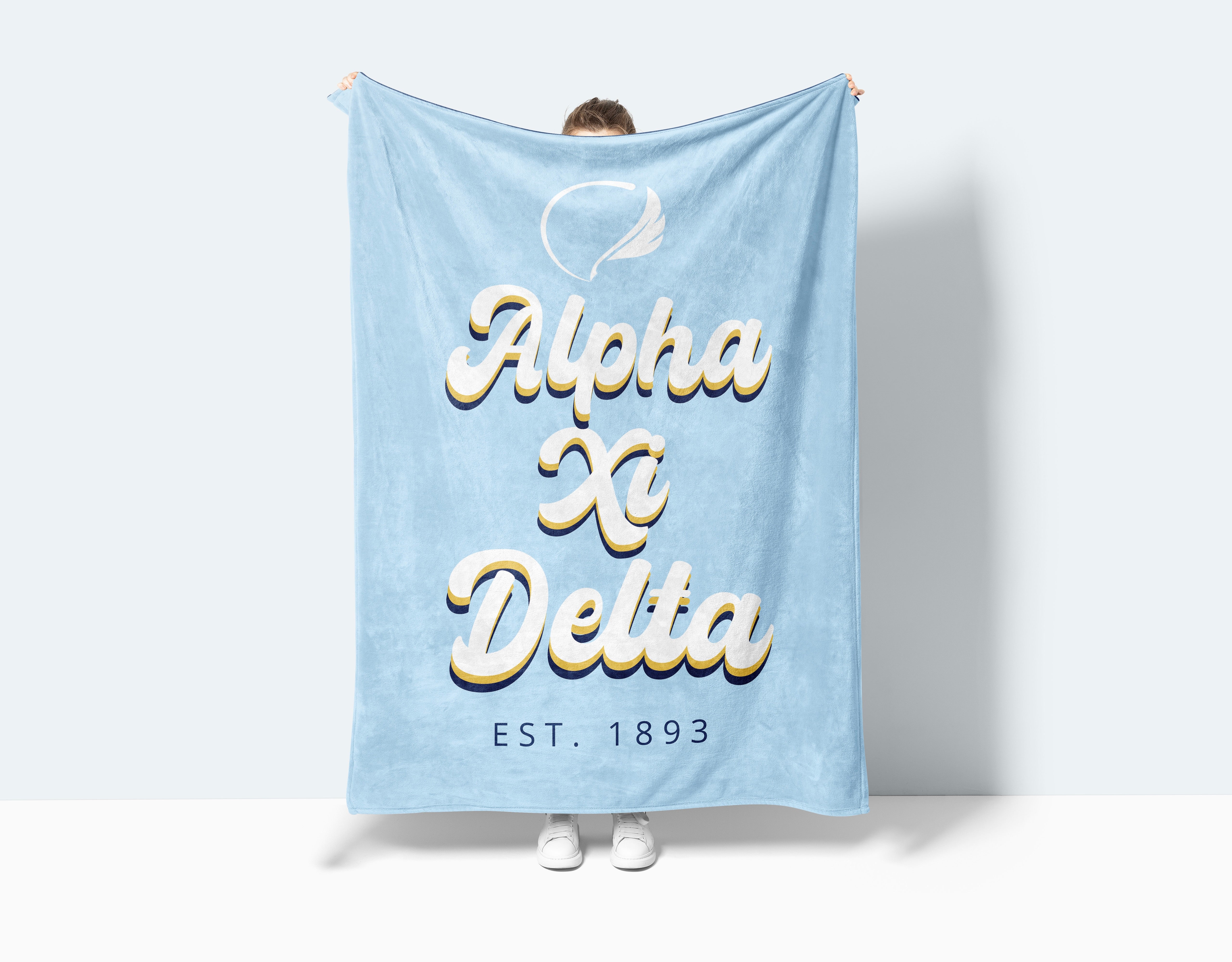Alpha Xi Delta Sherpa Throw Blanket: Retro | AXiD Sorority Big Little Gifts & Dorm Decor