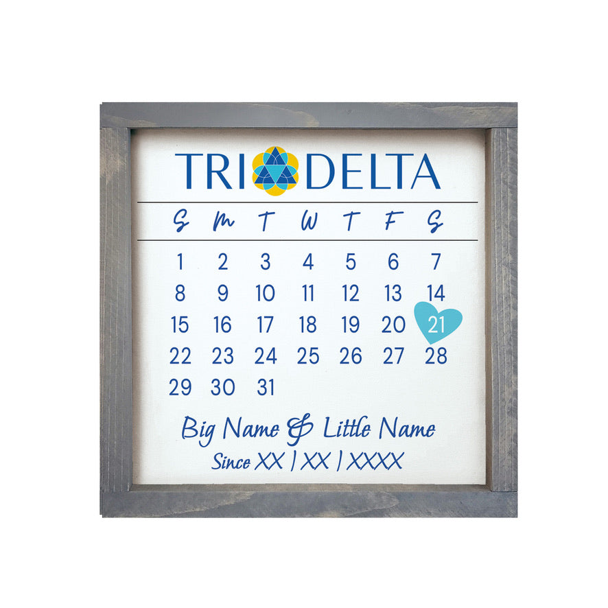 Tri Delta Personalized Big Little Calendar Framed Sign - 12x12