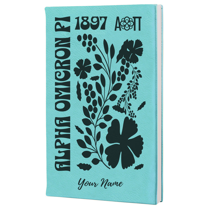 Alpha Omicron Pi Personalized Leatherette Notebook - Retro Floral
