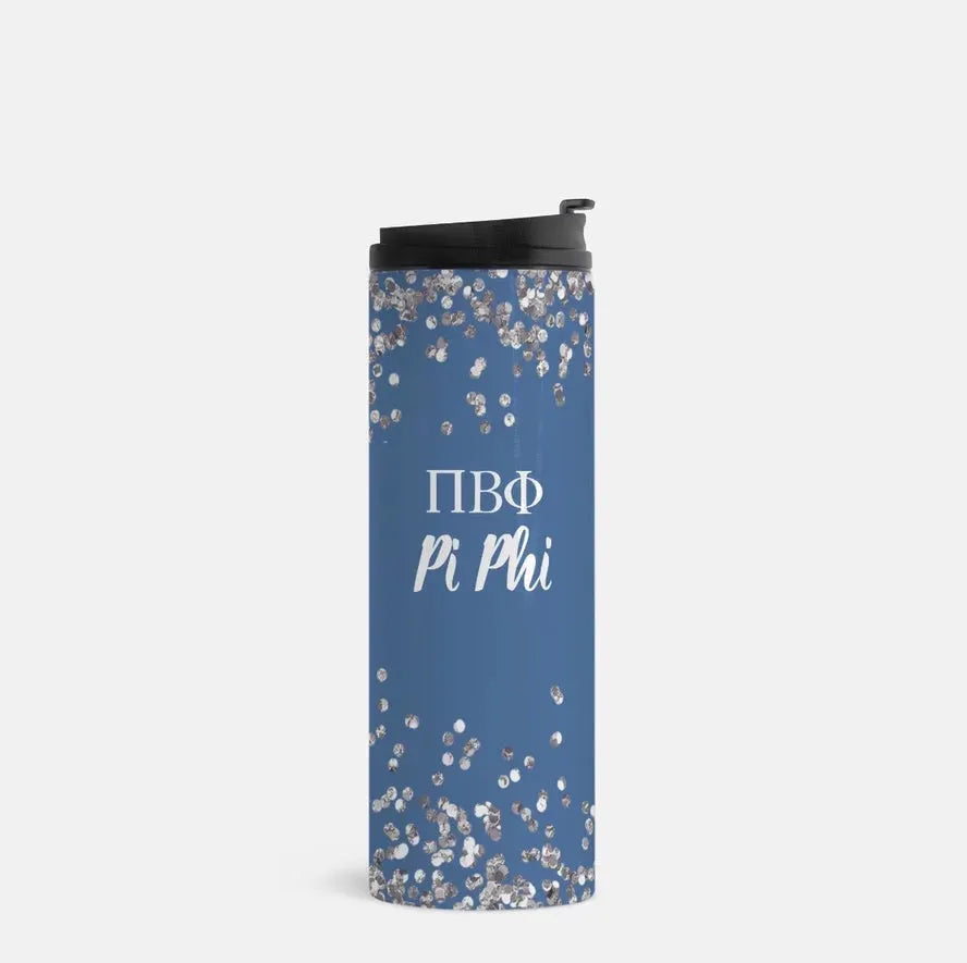 Pi Beta Phi Thermal Tumbler 16 oz. Glitter Blue Drinkware