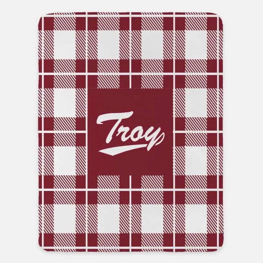 Troy University XL 60x80 Plaid Sherpa Blanket Cardinal Throw Blankets