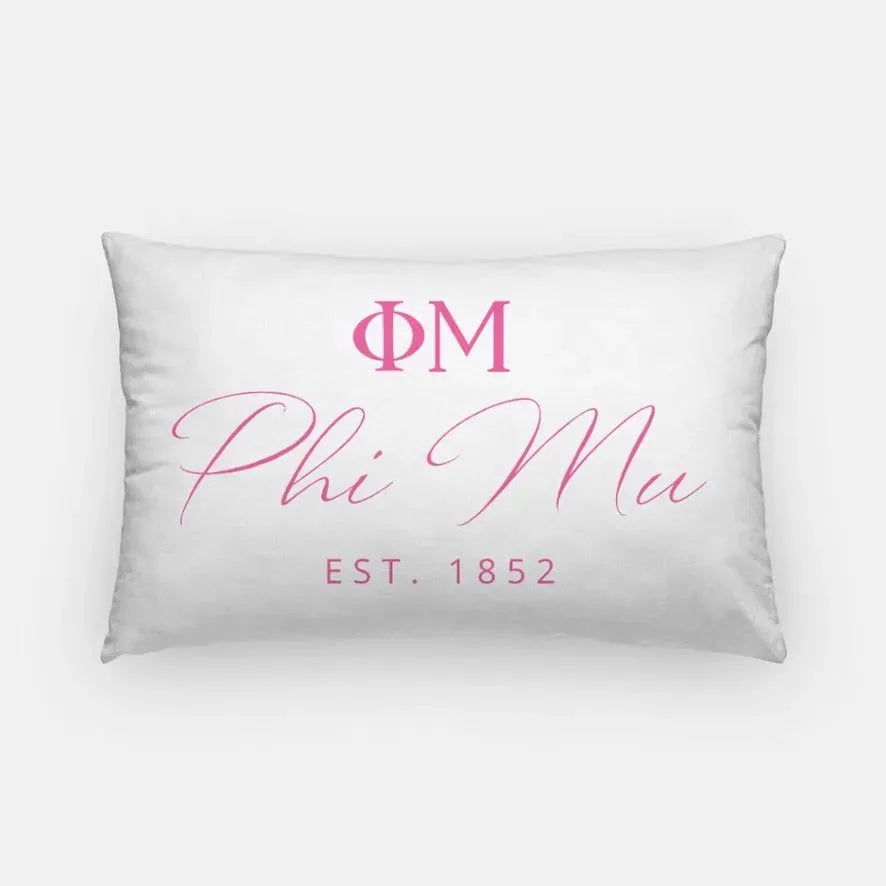 Phi Mu 1852 Lumbar Pillow Cover White Pink Pillow Covers