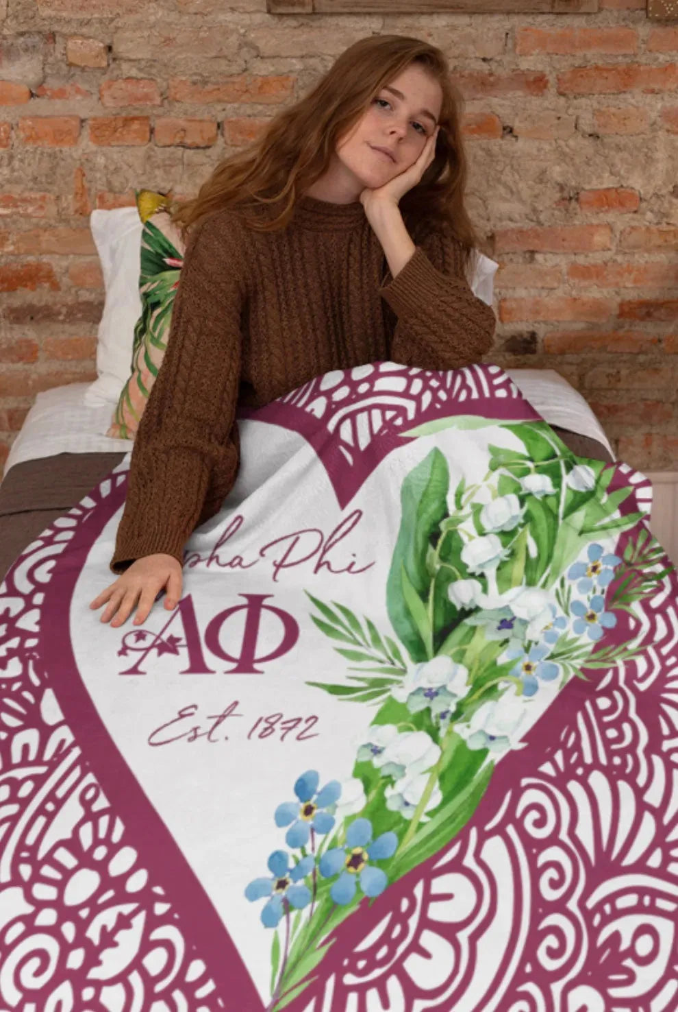 Alpha Phi XL 60x80 Sherpa Throw Blanket - Lily Mandala Throw Blankets