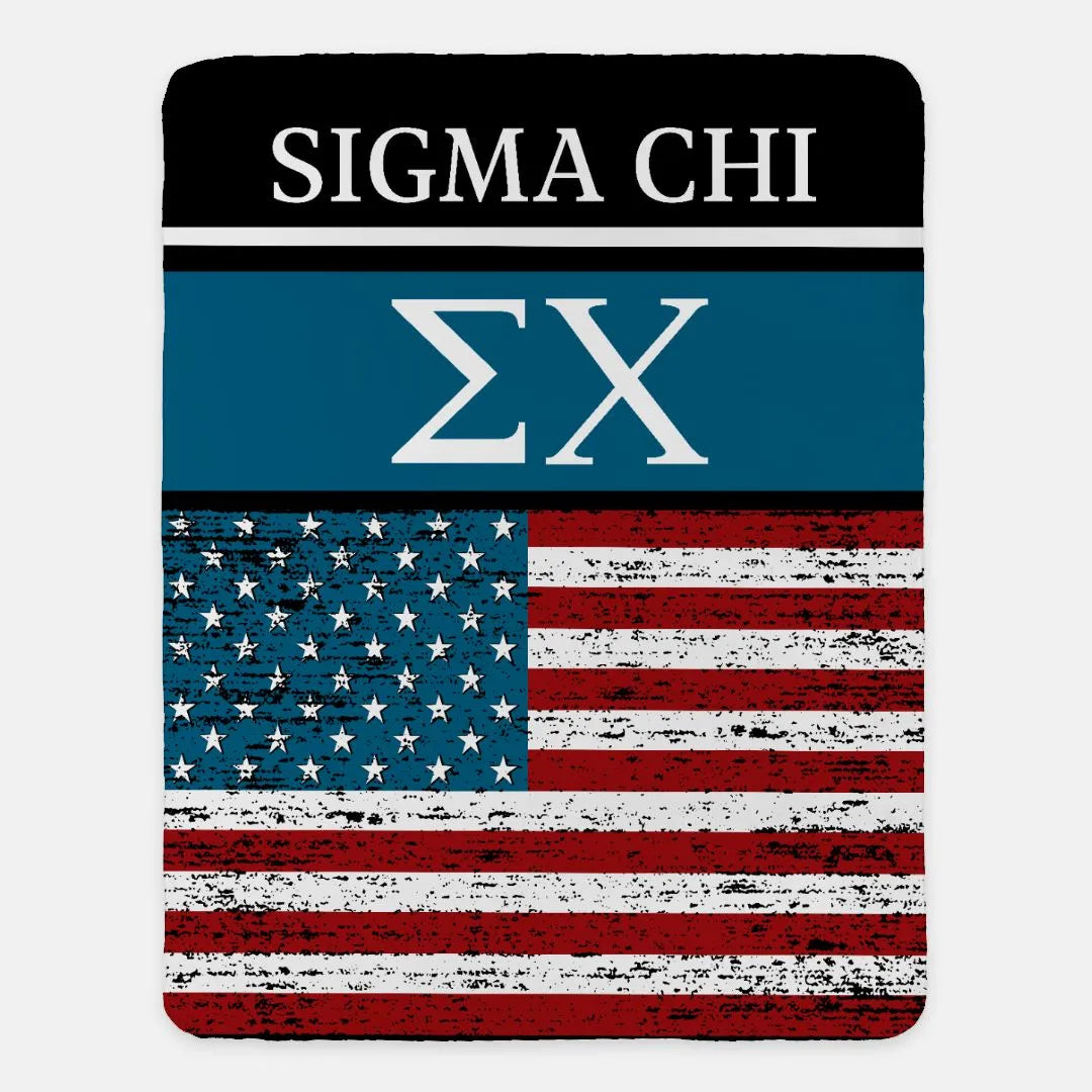Sigma Chi XL 60x80 Sherpa Blanket - American Flag Default Title Throw Blankets