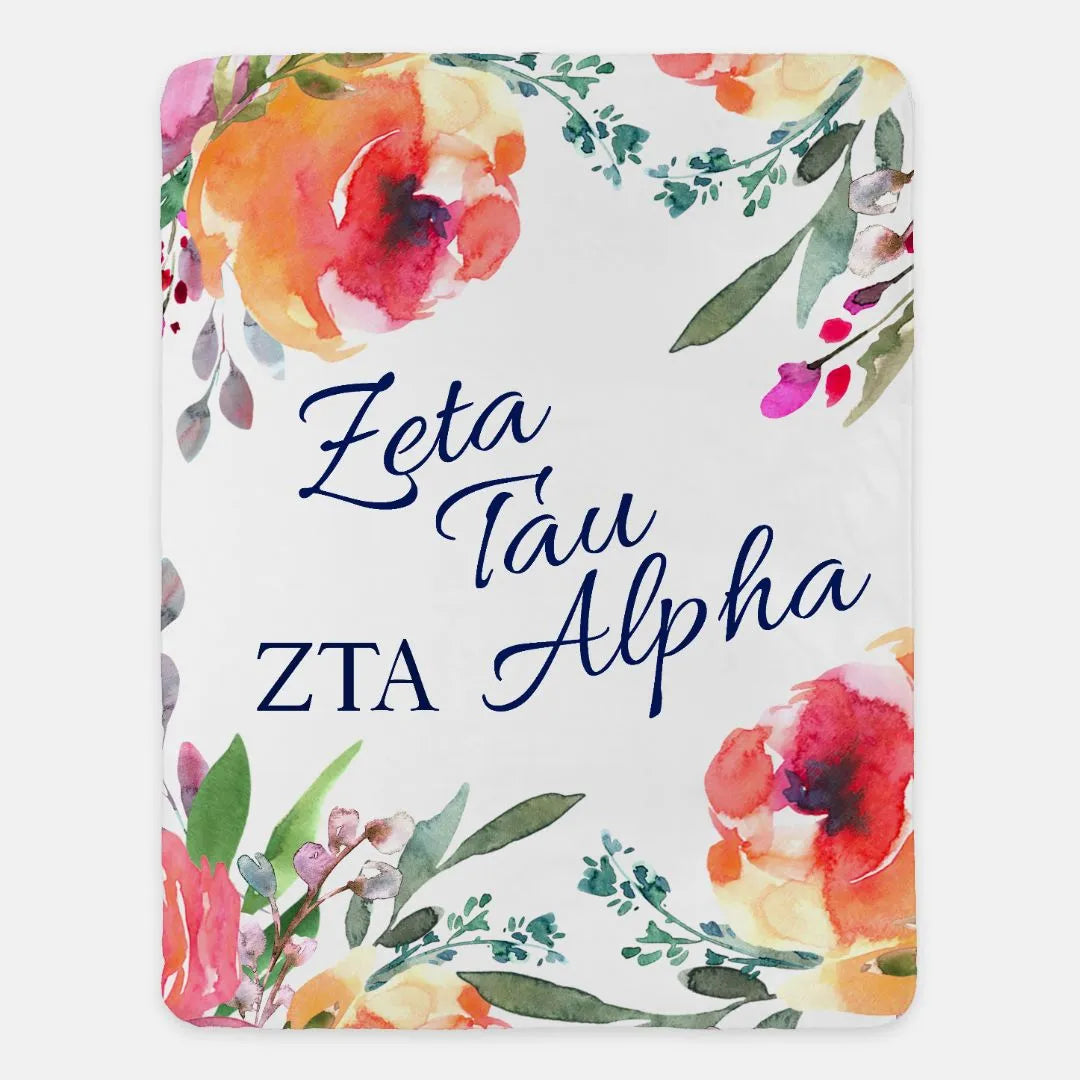 Zeta Tau Alpha Sherpa Blanket - Cheerful Flowers 60"x80" | Decor and Gifts | Festive Fit Home