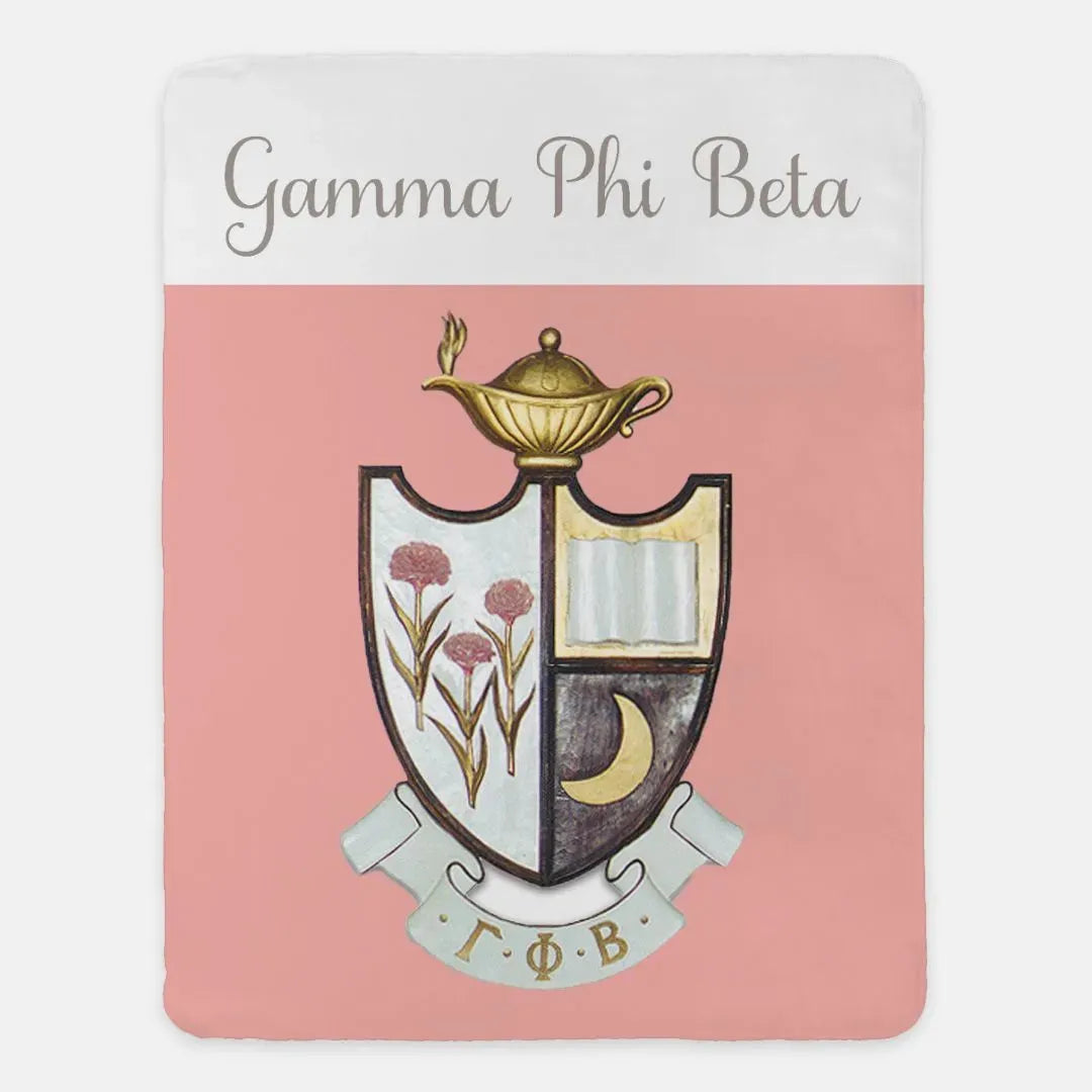 Gamma Phi Beta XL 60x80 Sherpa Blanket - Crest Wide Band Throw Blankets