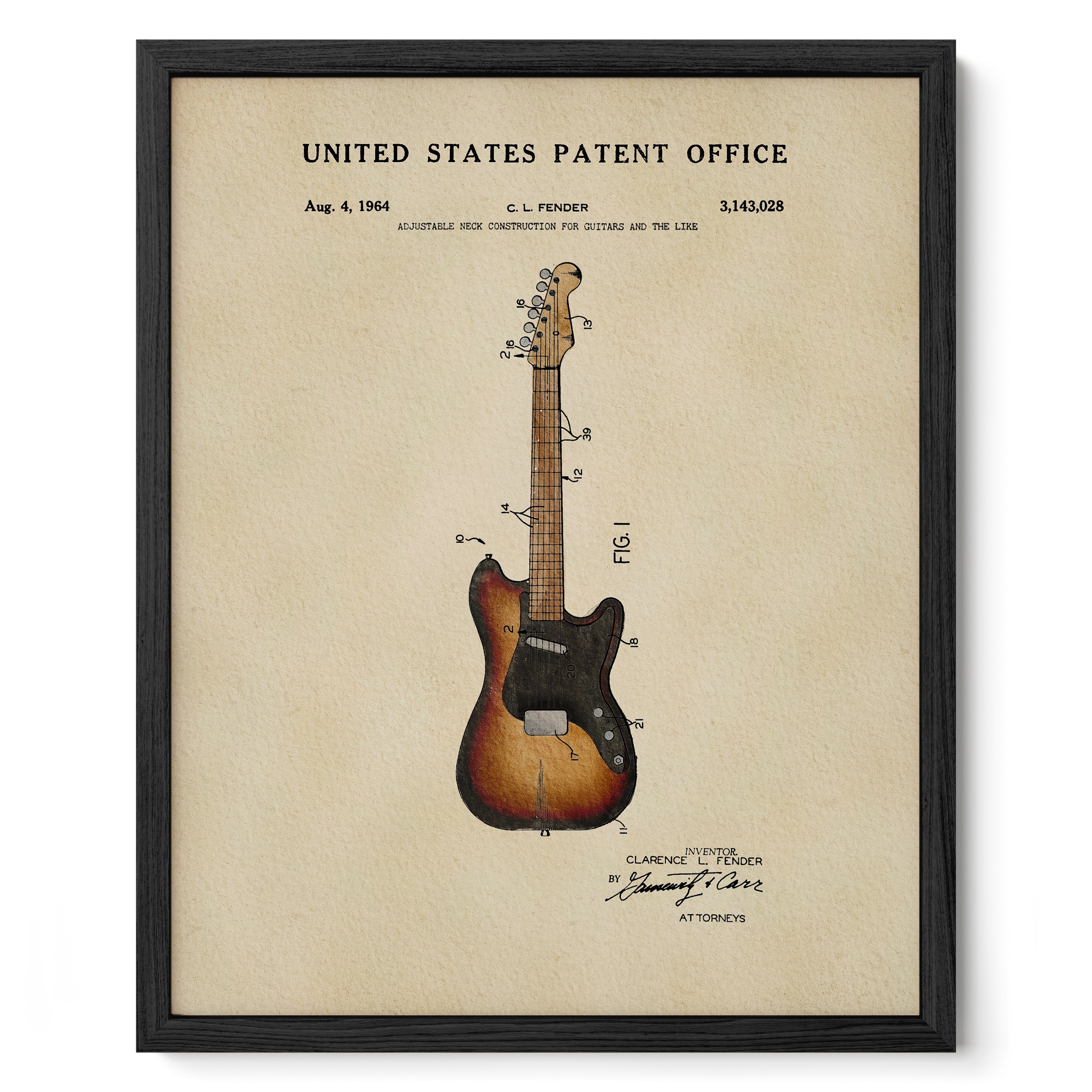 Fender Stratocaster Patent Art Print | Dorm Decor for Music Lovers