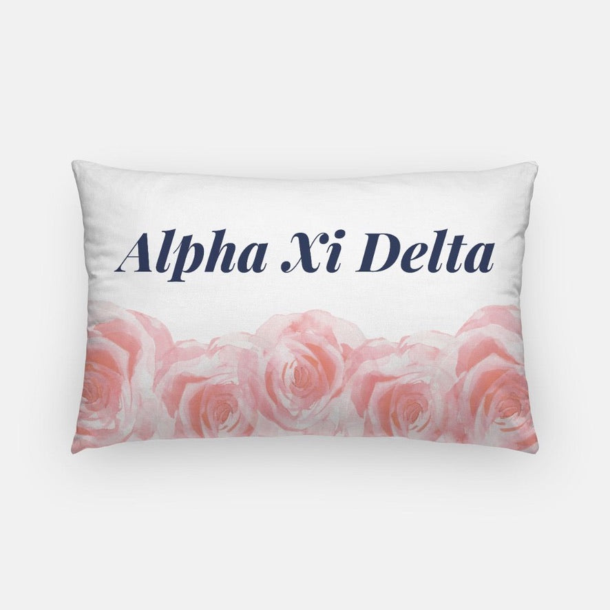 Alpha Xi Delta Pink Rose Throw Lumbar Pillow Cover | AXiD Gift Shop