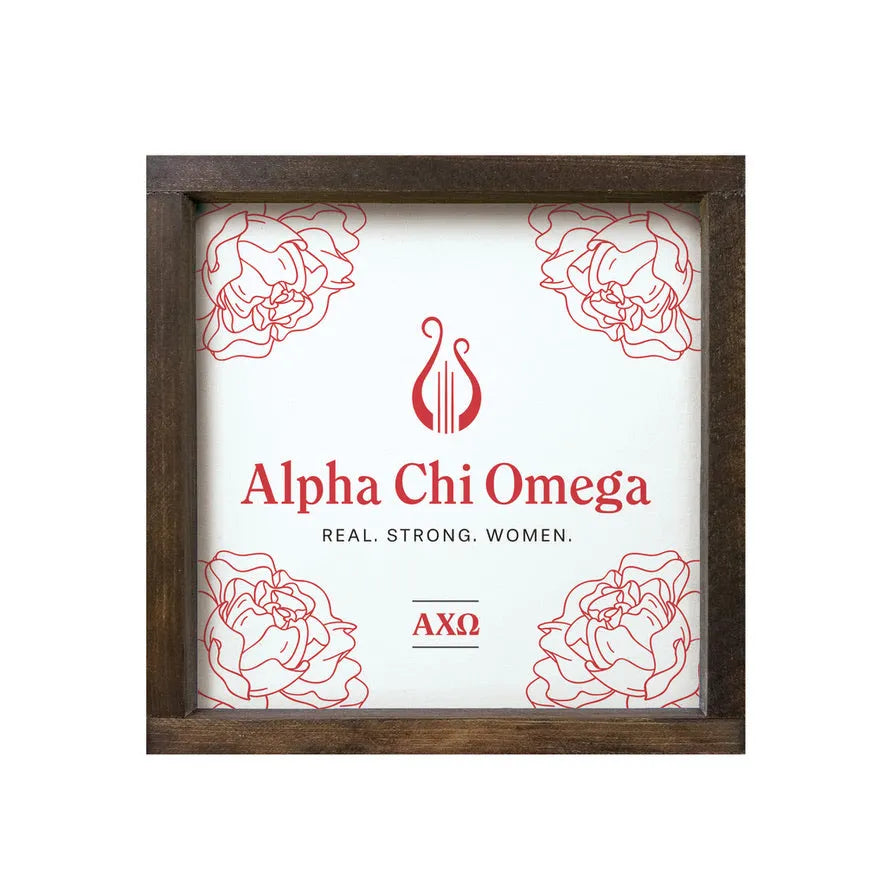 Alpha Chi Omega 12x12 Wood Framed Sign Walnut White Wall Art & Signs